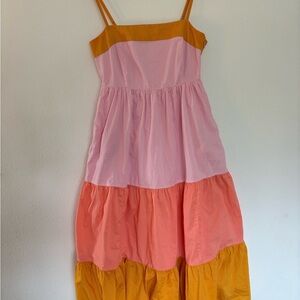 J. Crew Pink, Coral & Mustard Colorblock Sundress